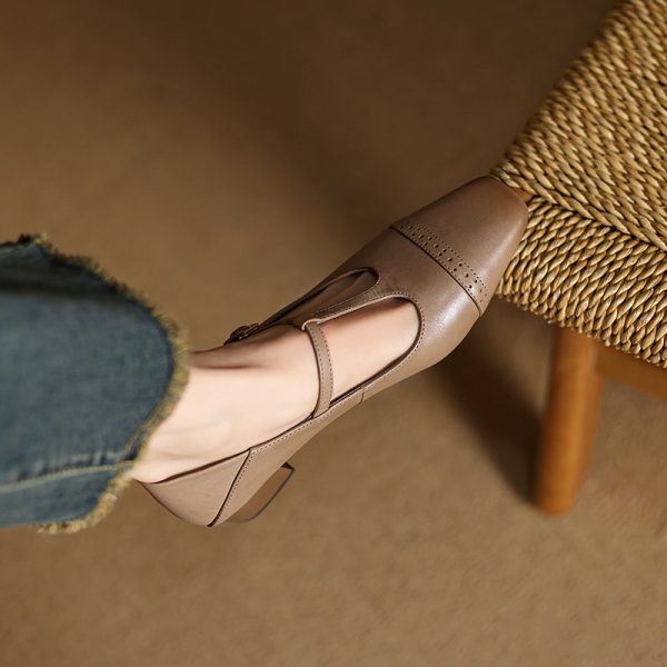 Pink Mary Jane Slip-On Shoes for Women - French Square-Toe Mid-Heel - Chic Italian Style