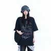 Pink Oversized Short-Sleeve T-Shirt for Women - American Dark Style, Summer Casual, Loose Fit with Sit and Eat Until the Mountains Are Empty Print
