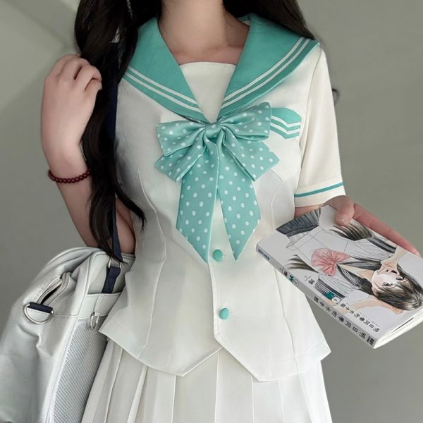 Pink Sailor Suit Women's JK Uniform with Navy Collar - Summer College Style Pudding Bear Inspired 2025 Fashion