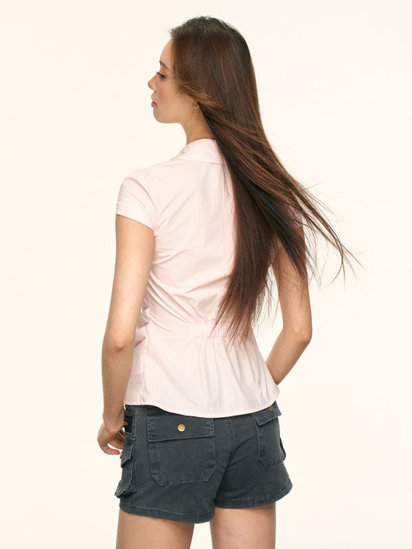 Pink Short-Sleeve Fitted Top for Women â€“ American Style Summer 2025 Spicy Girl Trend