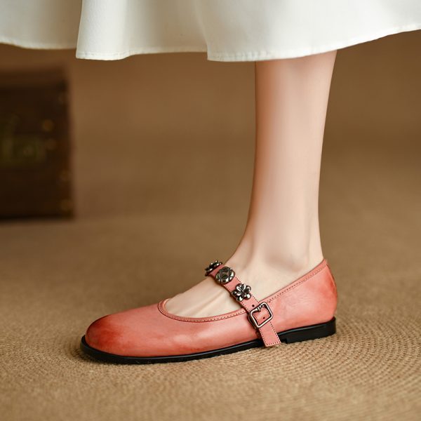 Pink Soft-Soled Mary Jane Shoes with Round Toe - Italian Style Flats for Women, Perfect for Y2K and Retro Looks