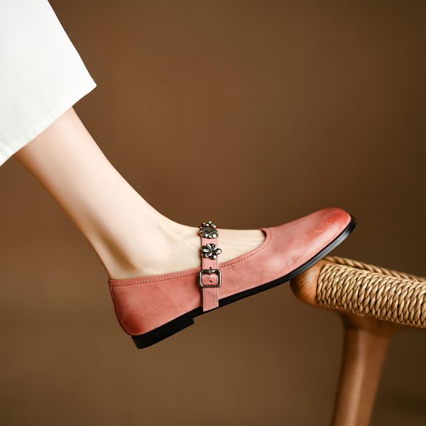 Pink Soft-Soled Mary Jane Shoes with Round Toe - Italian Style Flats for Women, Perfect for Y2K and Retro Looks