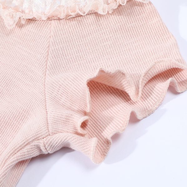Pink Sweet and Spicy Lace Strap Short Sleeve T-Shirt for Women with Ruffled Edges - Summer Fashion Essential