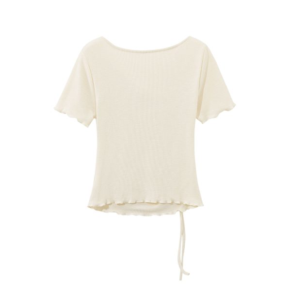Pink Sweet Women's Off-Shoulder Short Sleeve T-Shirt with Irregular Ruffle Edge and Butterfly Decor, 2025 Summer Fashion Trend