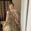 Pink Wave Off-Shoulder Chiffon Tie V-Neck Dress - Women's Vintage Spring A-Line Mid-Length Skirt, 90s Inspired Fashion