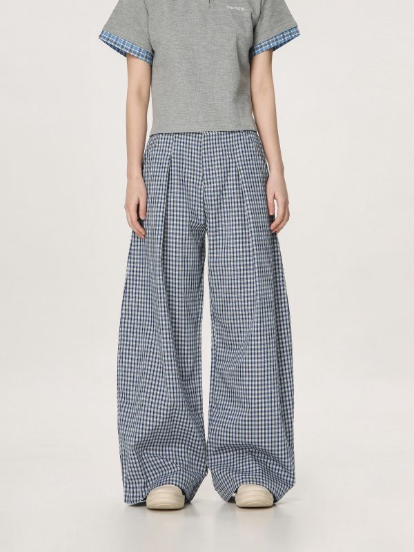 Plaid Casual Pants for Women - Summer Thin Straight Leg Loose BF Wide Leg Style - Trendy American Vibe