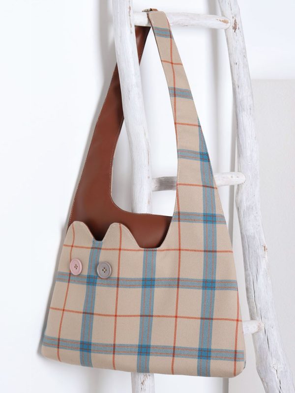 Plaid Color-Blocking Cat Shoulder Bag for Women, Unique Patchwork Design, Large Capacity Crossbody Bag, Cute Fashion Accessory