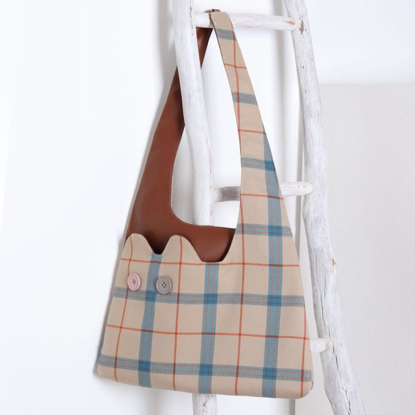 Plaid Color-Blocking Cat Shoulder Bag for Women, Unique Patchwork Design, Large Capacity Crossbody Bag, Cute Fashion Accessory