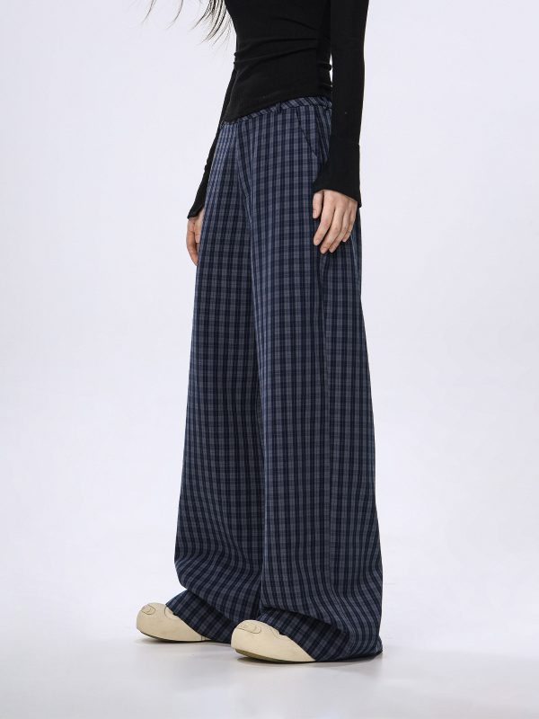 Plaid Wide-Leg Casual Pants for Women - Summer Thin Straight Loose BF Style, Beer Team Captain Inspired Fashion