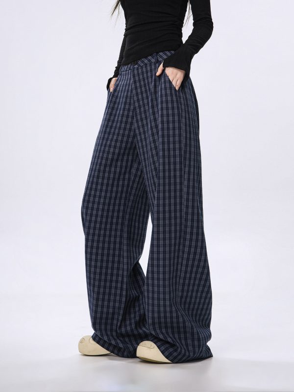 Plaid Wide-Leg Casual Pants for Women - Summer Thin Straight Loose BF Style, Beer Team Captain Inspired Fashion