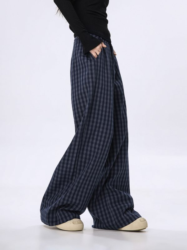 Plaid Wide-Leg Casual Pants for Women - Summer Thin Straight Loose BF Style, Beer Team Captain Inspired Fashion
