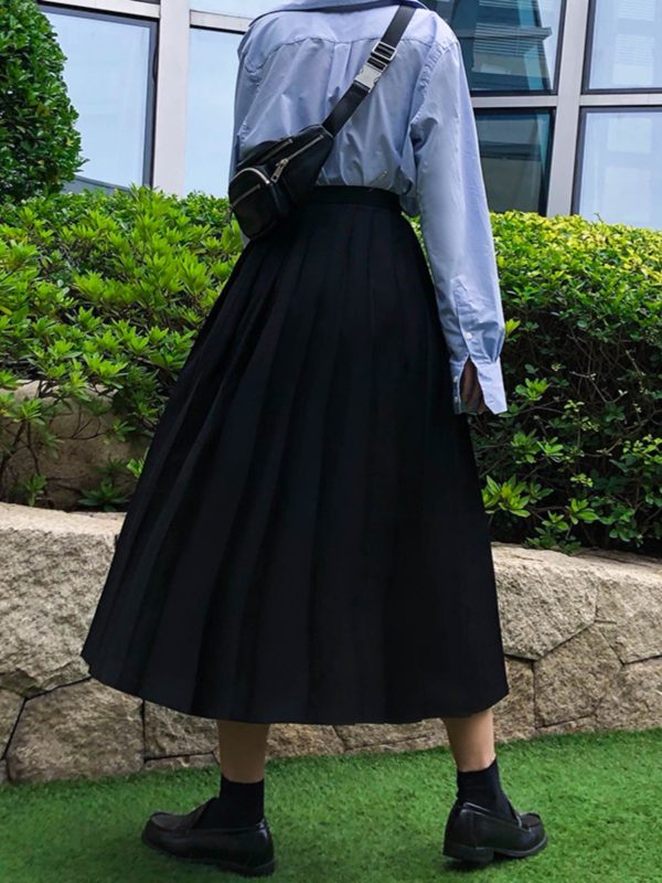 Pleated Umbrella Skirt - Retro Mid-Length Gray Skirt with Pockets for Spring Summer - Stylish High-Temperature Fashion