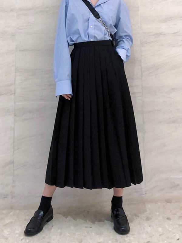 Pleated Umbrella Skirt - Retro Mid-Length Gray Skirt with Pockets for Spring Summer - Stylish High-Temperature Fashion
