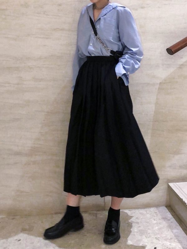 Pleated Umbrella Skirt - Retro Mid-Length Gray Skirt with Pockets for Spring Summer - Stylish High-Temperature Fashion