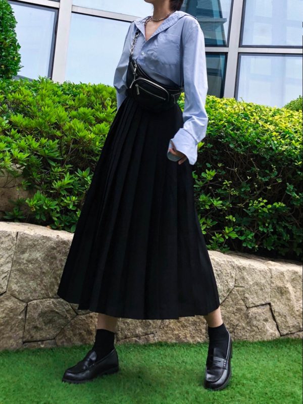 Pleated Umbrella Skirt - Retro Mid-Length Gray Skirt with Pockets for Spring Summer - Stylish High-Temperature Fashion