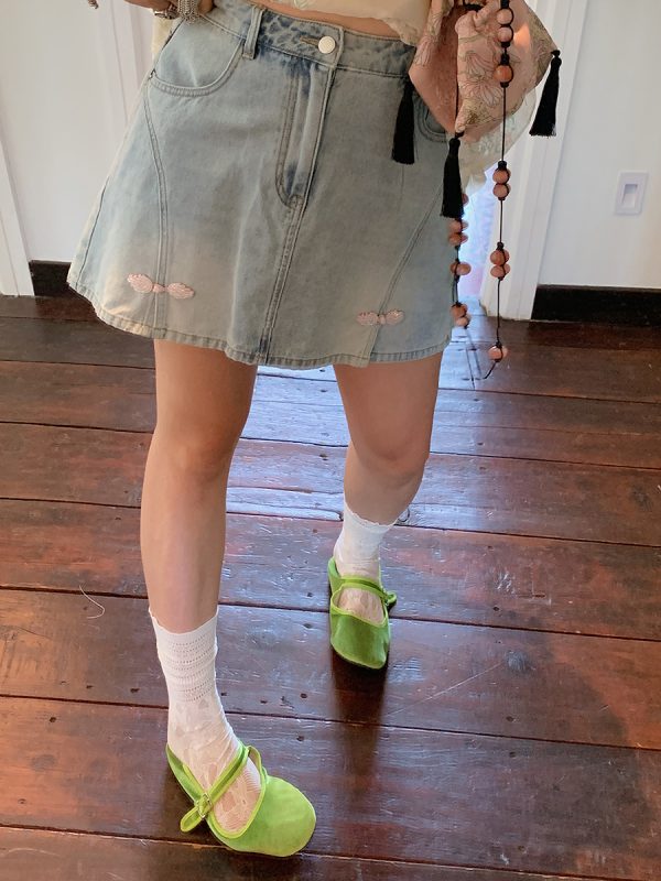 Plus Size A-Line Denim Skirt for Women, Buckle Spliced Design, 2025 Summer Fashion, Trendy Short Skirt for Curvy Style