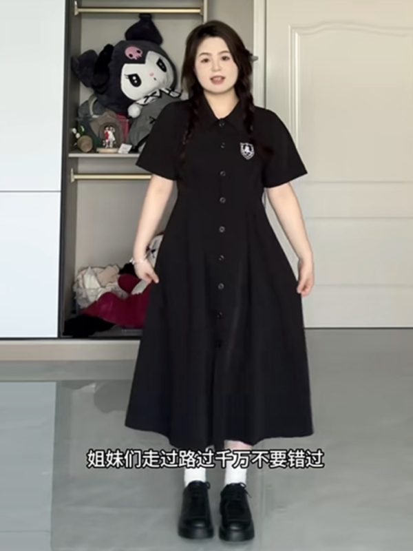 Plus-Size A-Line Hepburn-Style Summer Dress with Polo Collar, Waist-Cinching and Flattering for Curvy Women, Retro Fashion