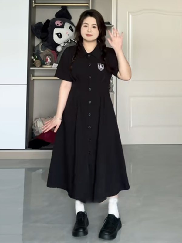 Plus-Size A-Line Hepburn-Style Summer Dress with Polo Collar, Waist-Cinching and Flattering for Curvy Women, Retro Fashion