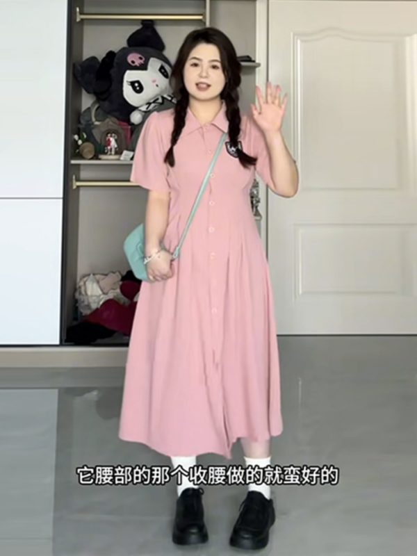 Plus-Size A-Line Hepburn-Style Summer Dress with Polo Collar, Waist-Cinching and Flattering for Curvy Women, Retro Fashion