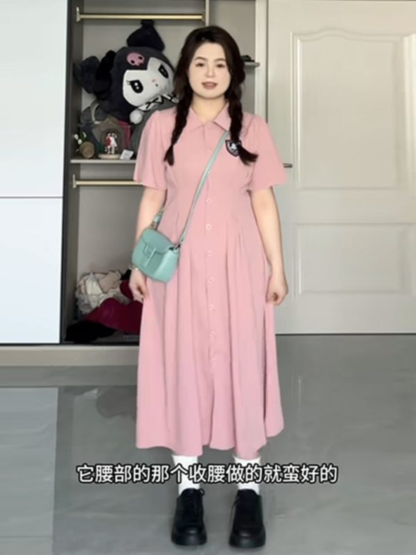Plus-Size A-Line Hepburn-Style Summer Dress with Polo Collar, Waist-Cinching and Flattering for Curvy Women, Retro Fashion