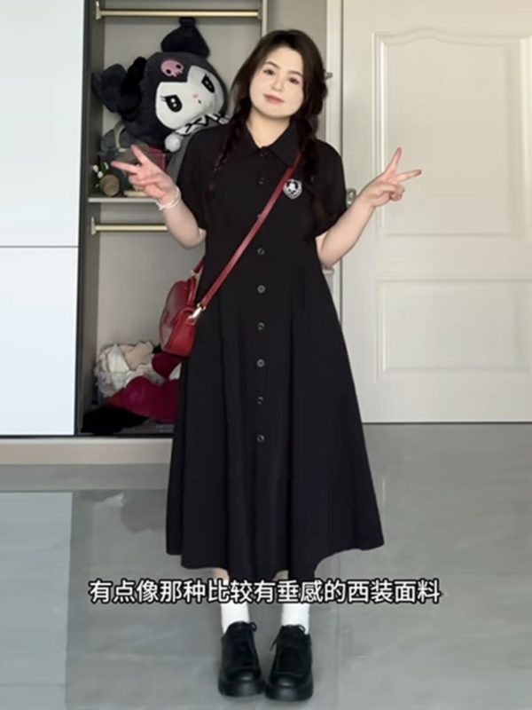Plus-Size A-Line Hepburn-Style Summer Dress with Polo Collar, Waist-Cinching and Flattering for Curvy Women, Retro Fashion