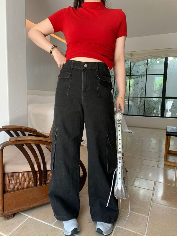 Plus Size American Retro Straight-Leg Multi-Pocket Wide-Leg Casual Work Pants for a Cool 90s Vibe