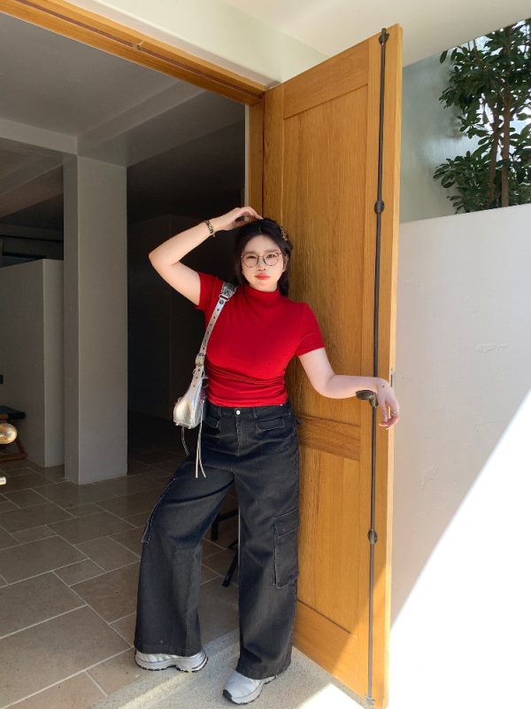 Plus Size American Retro Straight-Leg Multi-Pocket Wide-Leg Casual Work Pants for a Cool 90s Vibe