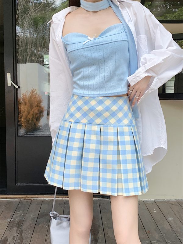Plus Size American Style Red Plaid Pleated Skirt for Women - High Waist A-Line JK Skirt for Spring Summer 2024 Fashion.