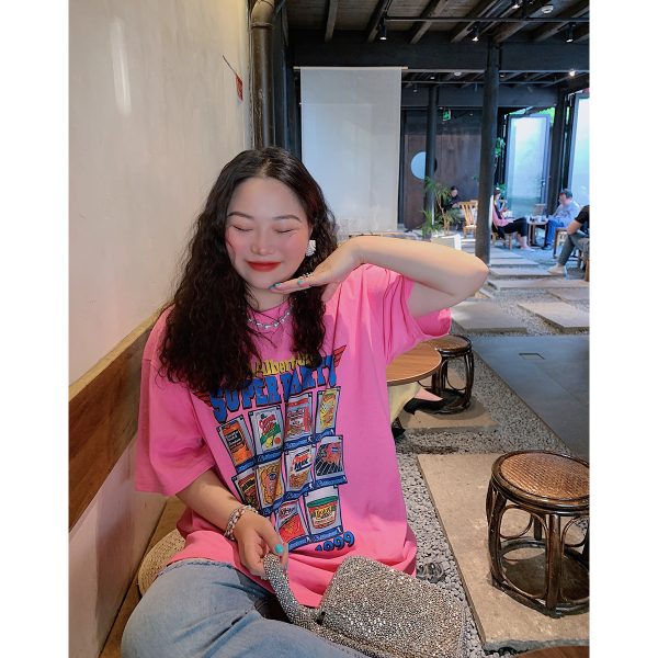Plus Size American Vintage Printed T-Shirt for Women - Short Sleeve Loose Fit Summer 2025 Style