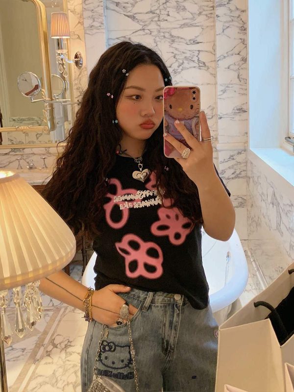 Plus Size Black Short-Sleeve T-Shirt for Women - 2025 Spring/Summer Shoulder-Detail Base Top, Casual Fashion Essential