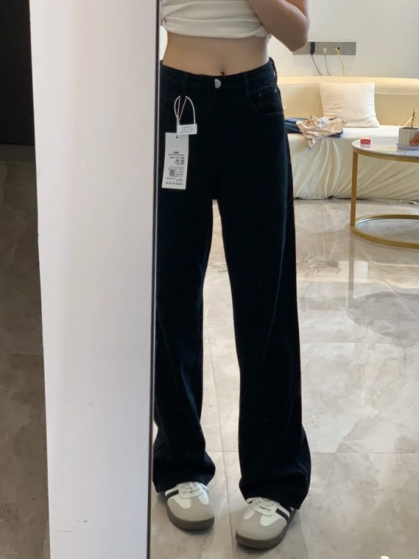 Plus-Size Black Straight-Leg Jeans for Petite Women - 2025 New Style, Loose Fit, Casual Fashion Essential