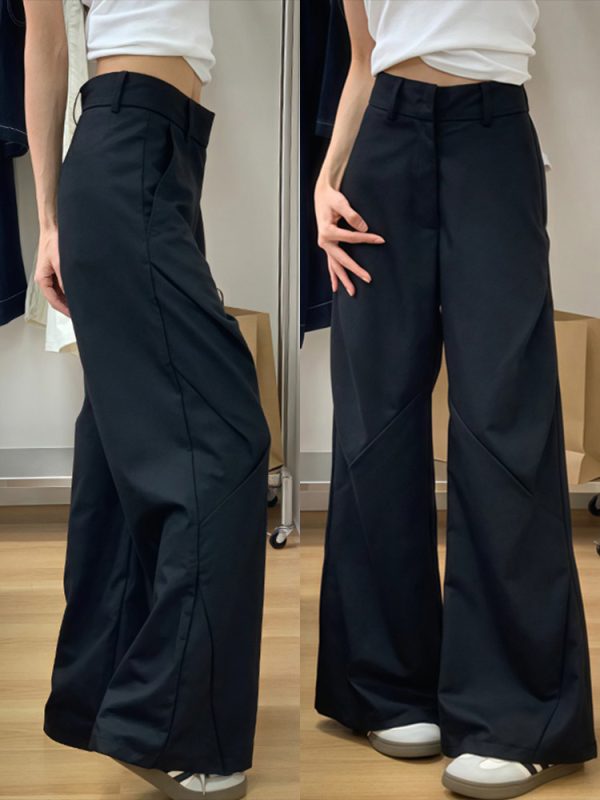 Plus Size Black Wide-Leg Trousers for Women - High-Waisted, Loose Fit, Casual Pleated Pants for Summer 2025