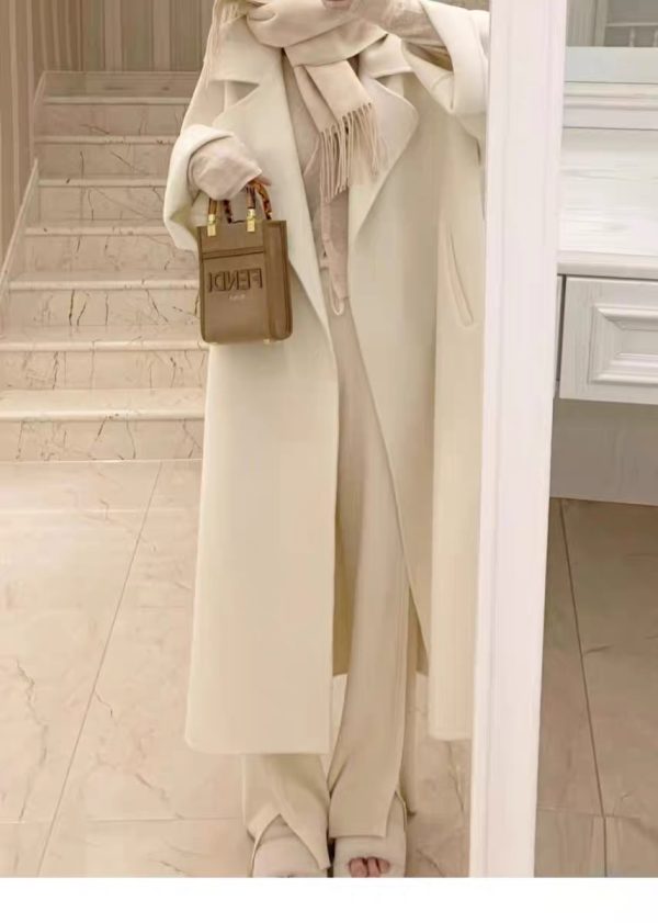 Plus-Size Camel Cashmere Coat for Women, Mid-Length Double-Sided Wool Outerwear, 2024 Autumn Winter Hepburn Style