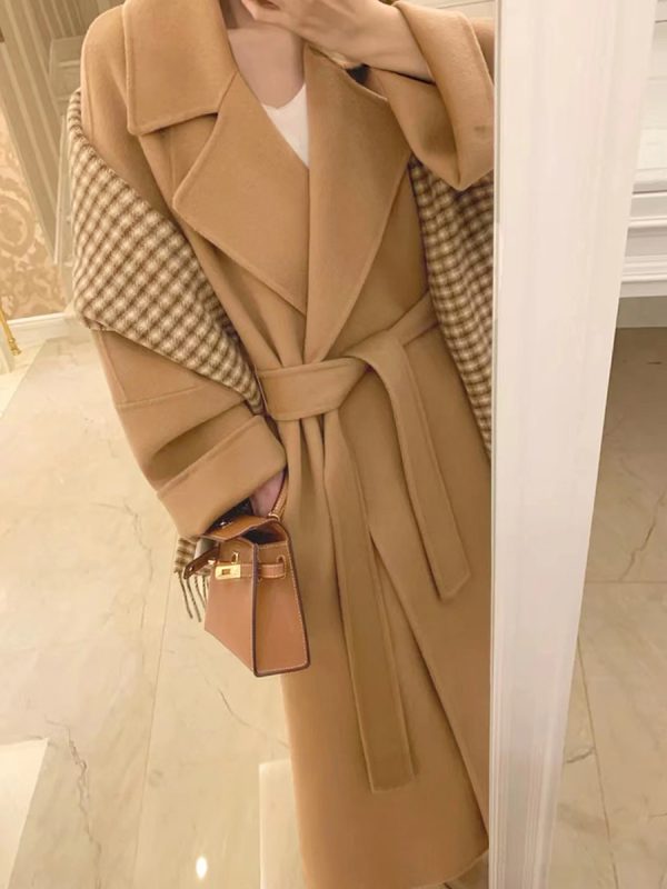 Plus-Size Camel Cashmere Coat for Women, Mid-Length Double-Sided Wool Outerwear, 2024 Autumn Winter Hepburn Style