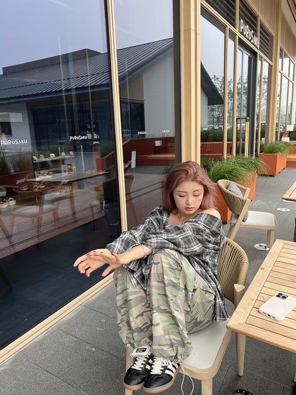 Plus Size Casual American Camouflage Wide-Leg Pants with Elastic Waist and Drawstring - Trendy Autumn Loose Cuffed Trousers