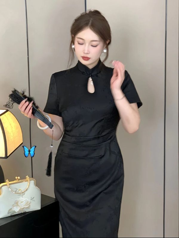 Plus Size Chinese-Style Retro Jacquard Dress for Women, Flattering Qipao Design, Summer Fashion for Curvy Figures