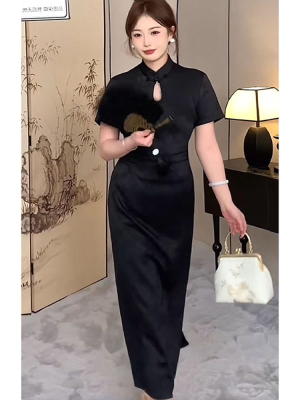 Plus Size Chinese-Style Retro Jacquard Dress for Women, Flattering Qipao Design, Summer Fashion for Curvy Figures
