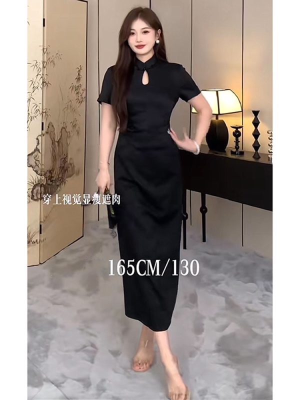 Plus Size Chinese-Style Retro Jacquard Dress for Women, Flattering Qipao Design, Summer Fashion for Curvy Figures