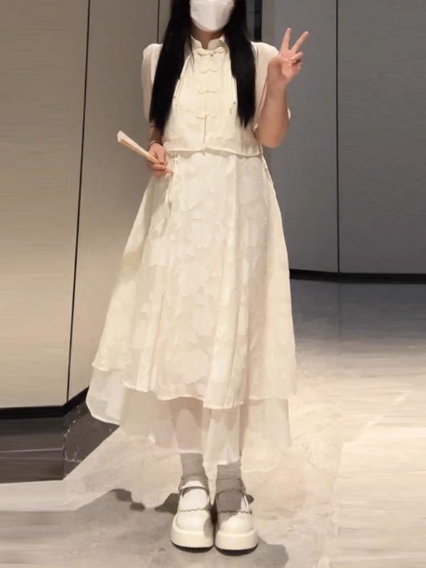 Plus-Size Chinese Style Summer Hanfu Dress Set - Retro Slimming Qipao Two-Piece Outfit for Chubby Women