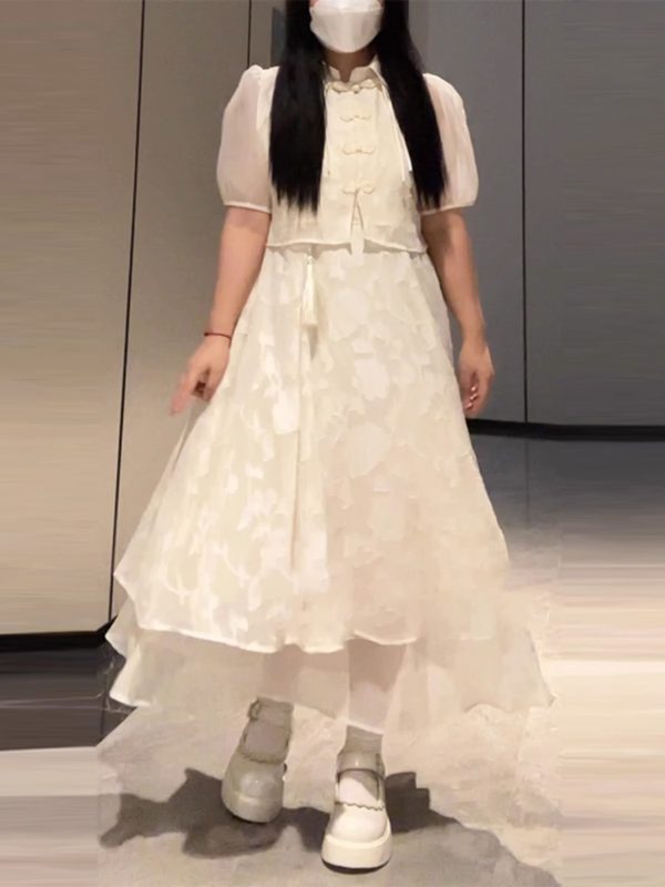 Plus-Size Chinese Style Summer Hanfu Dress Set - Retro Slimming Qipao Two-Piece Outfit for Chubby Women