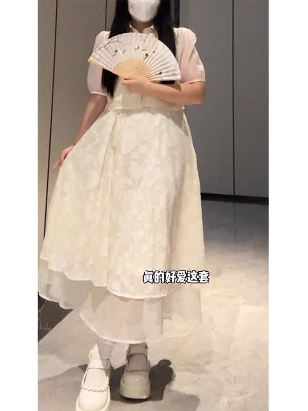 Plus-Size Chinese Style Summer Hanfu Dress Set - Retro Slimming Qipao Two-Piece Outfit for Chubby Women