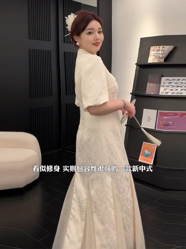 Plus-Size Chinese Style Summer Qipao Dress, Retro Mesh Splicing Skirt, Slimming National Wind Design for Plump Figures