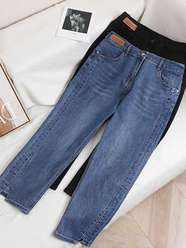 Plus-Size Cigarette Jeans for Women - Flattering Straight-Leg, Elastic Waist, Cropped Design, Versatile Summer Pants for Curvy Figures