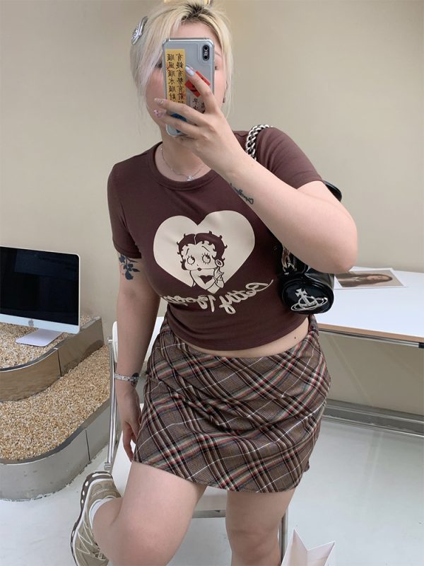 Plus-Size Color-Blocking Plaid Half-Length Skirt - American Style Sweet & Spicy Design, Comfortable & Slimming Fit
