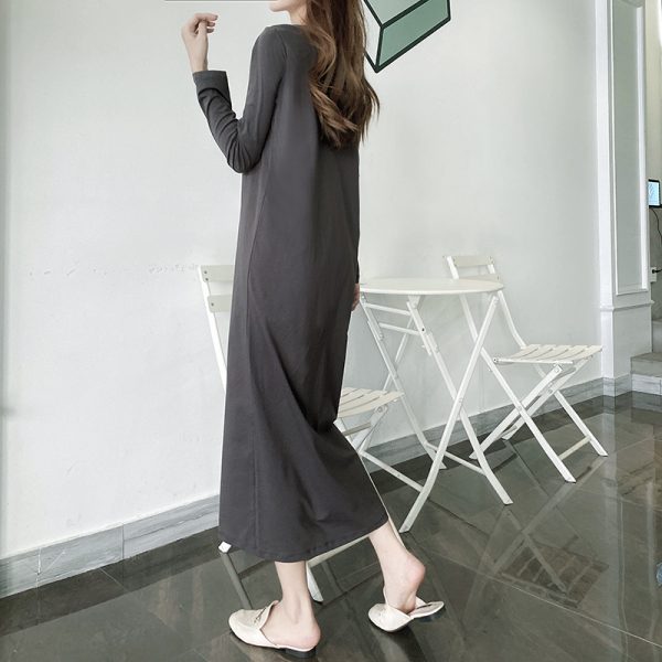 Plus Size Cotton Round Neck Mid-Length Dress, Loose Fit Short Sleeve & Long Sleeve, Slimming Straight Skirt for Spring & Summer