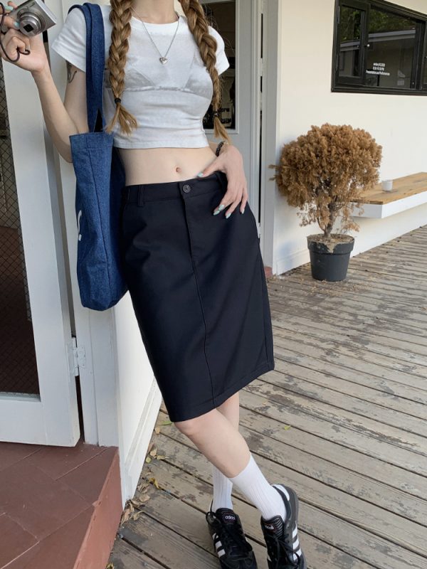 Plus Size Dark Blue Summer Skirt for Women - Slimming Knee-Length Straight Skirt - Chic Plus-Size Fashion Essential