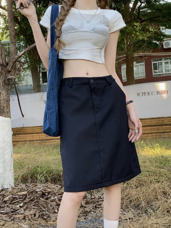 Plus Size Dark Blue Summer Skirt for Women - Slimming Knee-Length Straight Skirt - Chic Plus-Size Fashion Essential