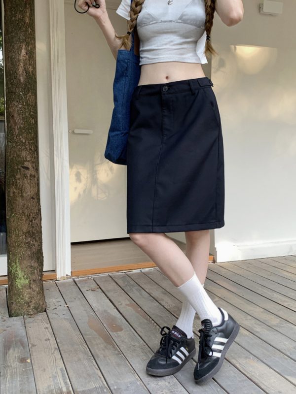 Plus Size Dark Blue Summer Skirt for Women - Slimming Knee-Length Straight Skirt - Chic Plus-Size Fashion Essential