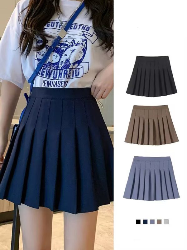 Plus Size Deep Blue High Waist Pleated Skirt for Women, Slimming Anti-Exposure A-Line Design, Stylish Short Skirt for Curvy Girls