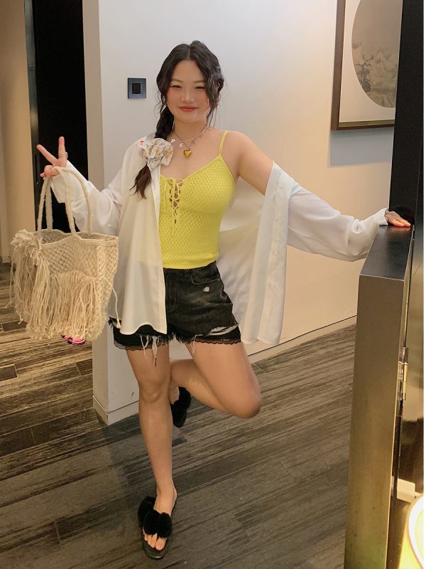 Plus Size Drawstring Strap Vest for Women - 2025 Summer Micro Fat Top in Pure Desire Style